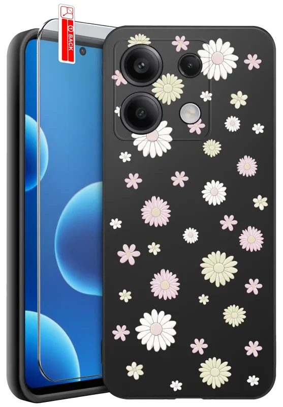 Etui wiosenne do Xiaomi Redmi Note 14S ze wzorem stokrotek, ze szkłem hartowanym 9H w zestawie