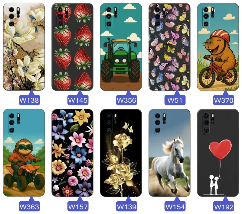 Case wiosenne Huawei P30 Pro czarne etui z wzorem – motyle, kwiaty, róże, koń, traktor, truskawki, kapibara, miłość