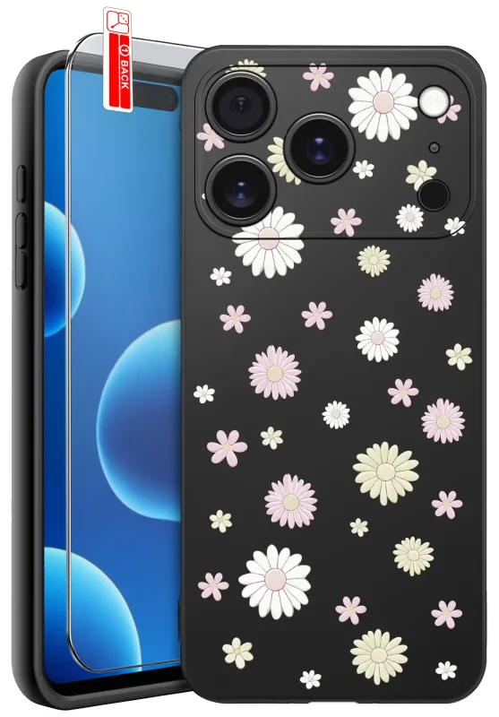Etui wiosenne do iPhone 17 Pro Max / iPhone 18 Pro Max ze wzorem stokrotek, szkło hartowane 9H w zestawie