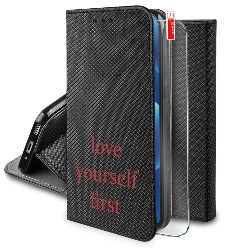 Etui do Oppo Reno 15 Pro zamykane ze wzorem walentynkowym: napis love yourself first