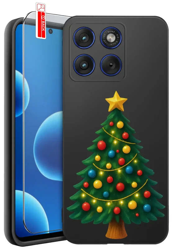 Etui świąteczne do Motorola Edge 70 z choinką, silikonowe etui z bożonarodzeniowym nadrukiem i szkłem hartowanym 9H w zestawie