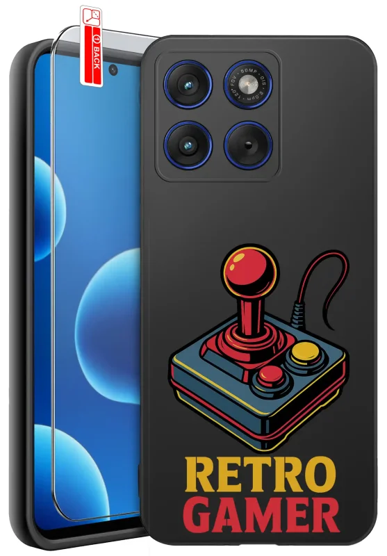 Etui dla gracza do Motorola Edge 70 ze wzorem retro joysticka i napisem RETRO GAMER oraz szkło hartowane 9H w zestawie