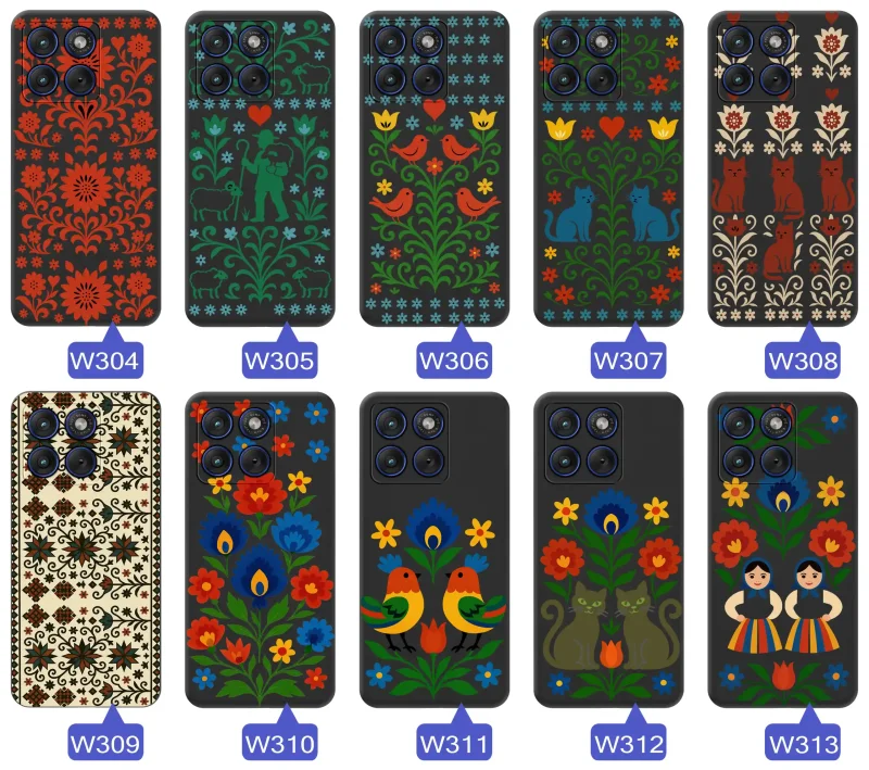 Kolekcja etui z wzorami ludowymi do Motorola Edge 70 – folkowe motywy kwiatowe, ptaki i ornamenty