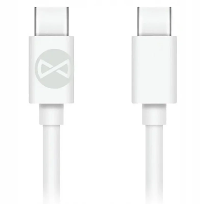 Biały kabel USB-C - USB-C Forever z widocznymi dwustronnymi złączami Type-C