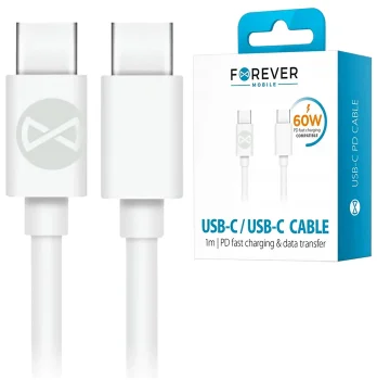 Szybki kabel Forever USB-C - USB-C 1m 60W biały