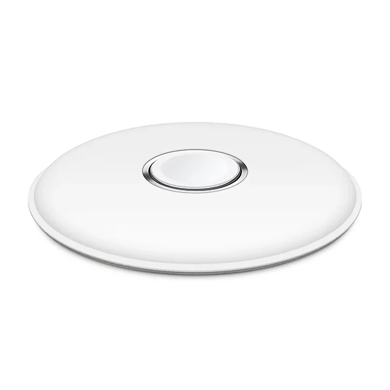 Biała magnetyczna stacja ładująca Apple Watch z płaską podstawą i centralnym modułem ładowania
