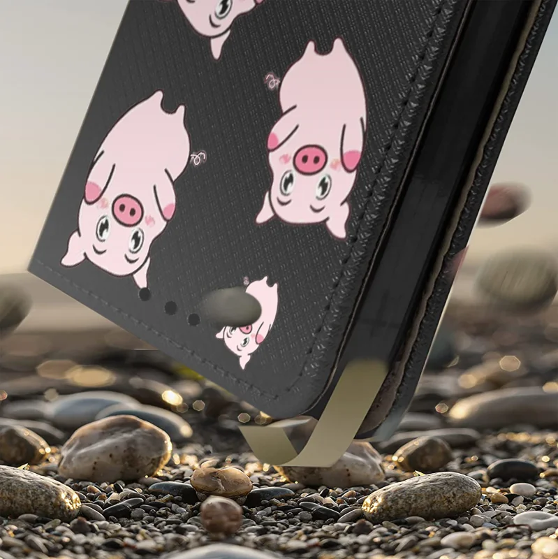 Etui z klapką do Oppo A5x z grafiką świnek, amortyzująca konstrukcja i magnetyczne zamknięcie