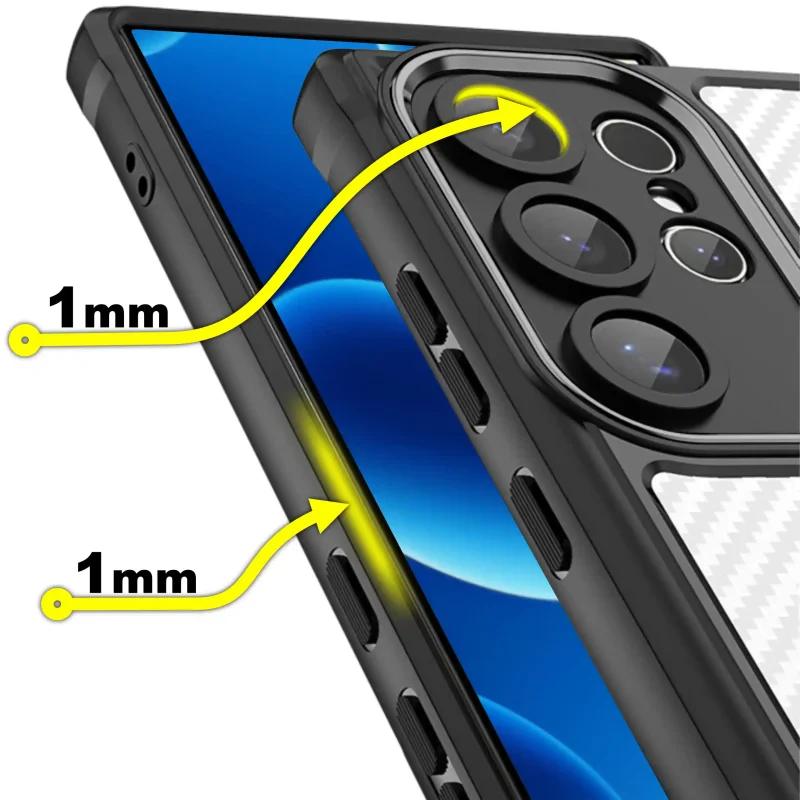 Etui MagSafe Carbon do Samsung Galaxy S25 Ultra z podwyższonymi rantami 1 mm przy ekranie i aparacie
