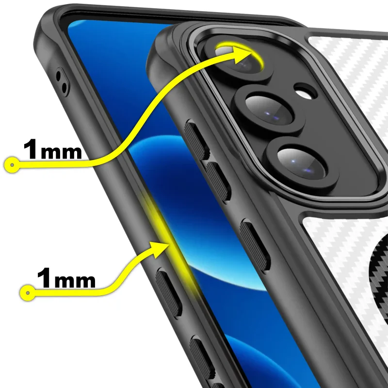 Etui MagSafe Carbon do Samsung Galaxy S25+ Plus z podwyższonymi rantami 1 mm przy ekranie i aparacie