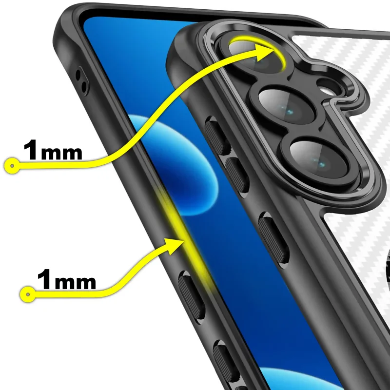 Etui MagSafe Carbon do Samsung Galaxy S25 z podwyższonymi rantami 1 mm przy ekranie i aparacie