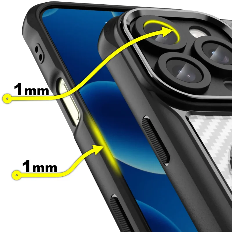 Etui MagSafe Carbon do iPhone 16 Pro z podwyższonymi rantami 1 mm przy ekranie i aparacie