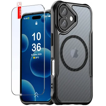 Etui do Iphone 16 Magsafe carbon ze szkłem