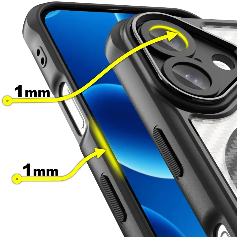 Etui MagSafe Carbon do iPhone 16 z podwyższonymi rantami 1 mm przy ekranie i aparacie