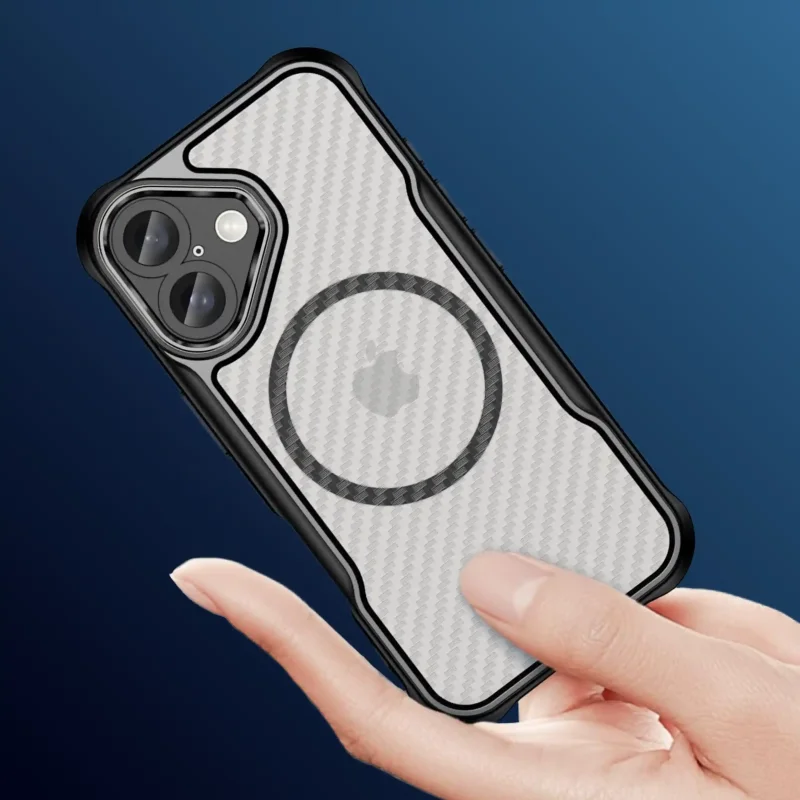 Etui MagSafe Carbon do iPhone 16 - elegancki wygląd case w dłoni
