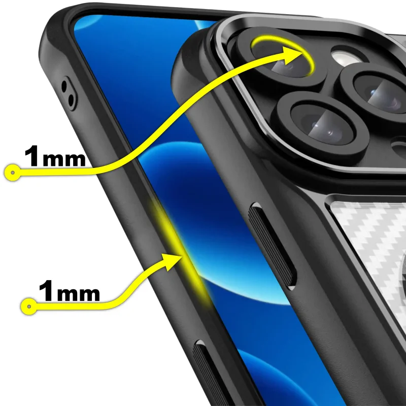 Etui MagSafe Carbon do iPhone 15 Pro z podwyższonymi rantami 1 mm przy ekranie i aparacie