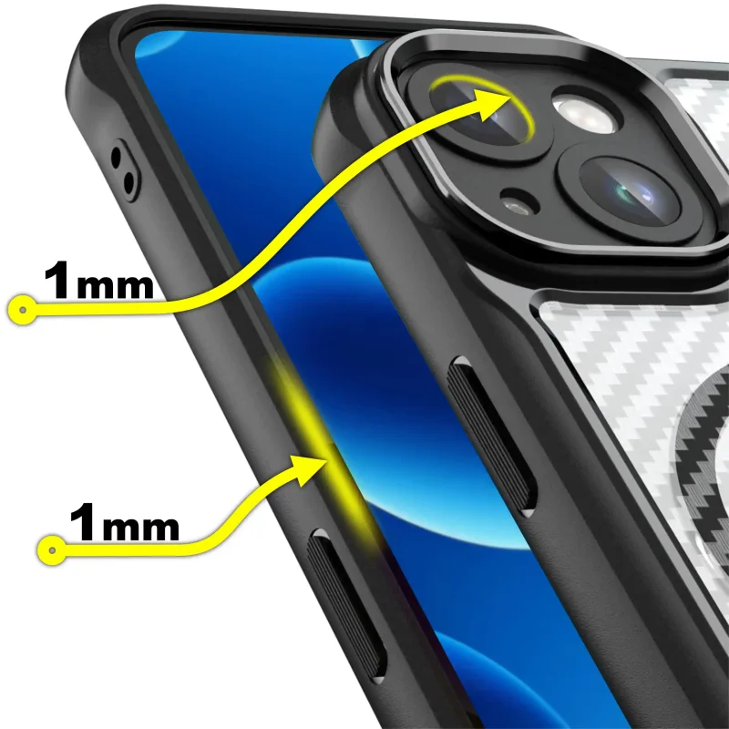 Etui MagSafe Carbon do iPhone 13 z podwyższonymi rantami 1 mm przy ekranie i aparacie