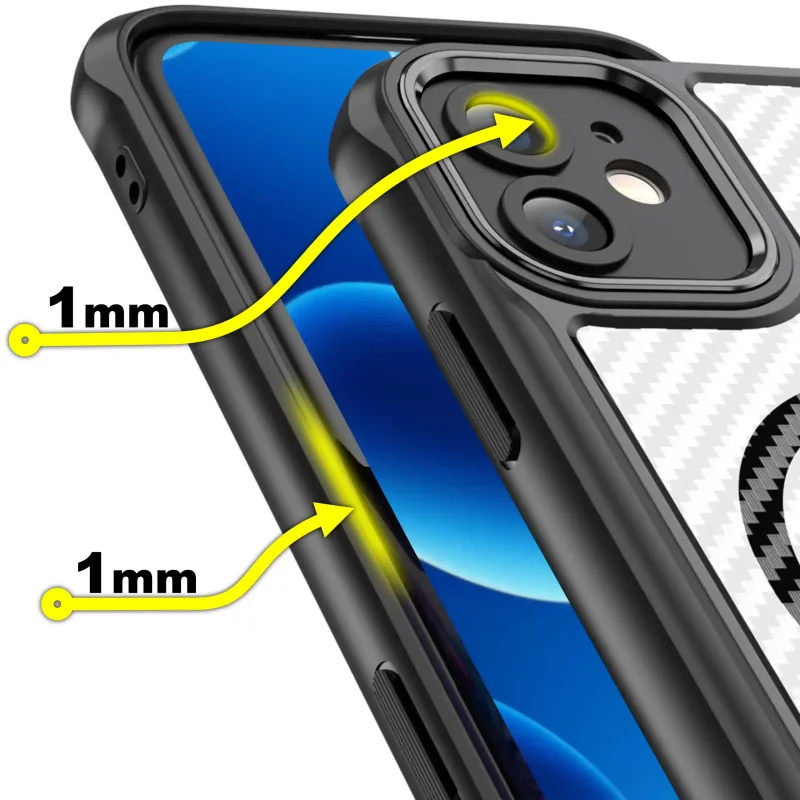 Etui MagSafe Carbon do iPhone 11 z podwyższonymi rantami 1 mm przy ekranie i aparacie