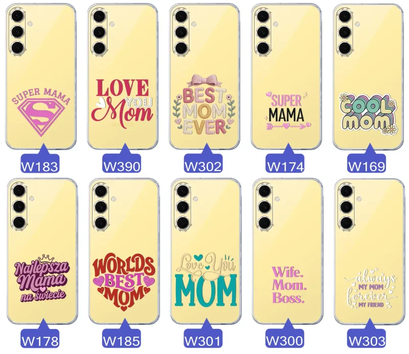 Kolekcja wzorów etui dla Mamy do Samsung Galaxy S24 FE: napisy Super Mama, Najlepsza Mama na świecie, best mom ever, cool mom, I love you mom