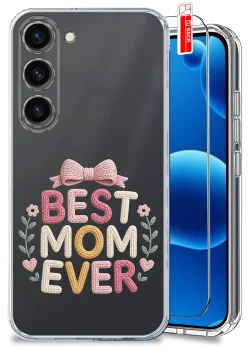 Etui do Samsung Galaxy S23 przezroczyste różne wzory dla Mamy ze szkłem
