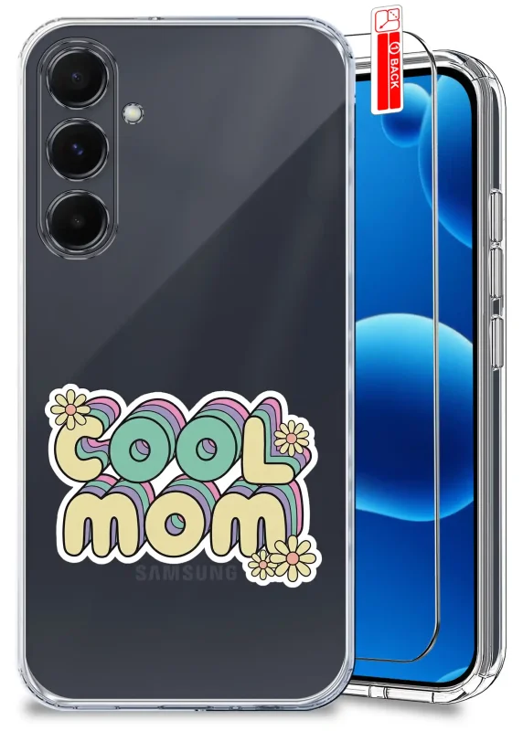 Etui dla Mamy do Samsung Galaxy A35 5G przezroczyste z napisem COOL MOM oraz szkło hartowane w zestawie