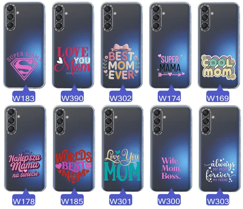 Kolekcja wzorów etui dla Mamy do Samsung Galaxy M55 5G: napisy Super Mama, Najlepsza Mama na świecie, best mom ever, cool mom, I love you mom