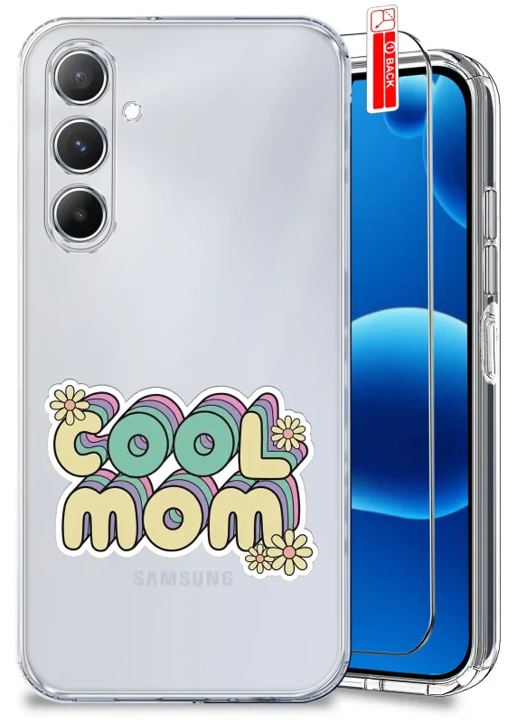 Etui dla Mamy do Samsung Galaxy A15 5G przezroczyste z napisem COOL MOM oraz szkło hartowane w zestawie