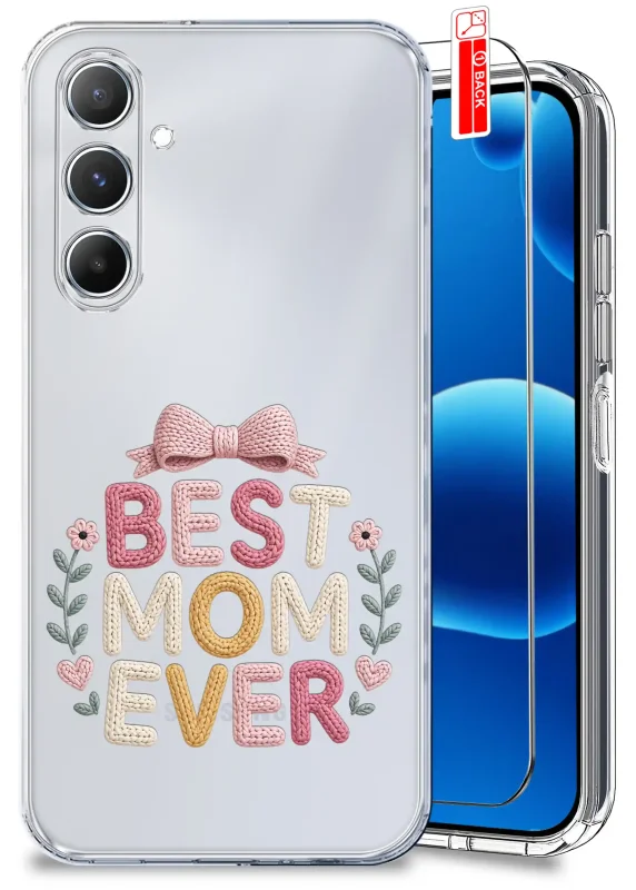 Etui dla Mamy do Samsung Galaxy A05s przezroczyste z napisem Best Mom Ever oraz szkło hartowane w zestawie