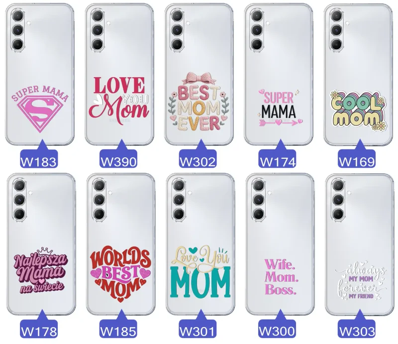 Kolekcja wzorów etui dla Mamy do Samsung Galaxy A05s: napisy Super Mama, Najlepsza Mama na świecie, best mom ever, cool mom, I love you mom
