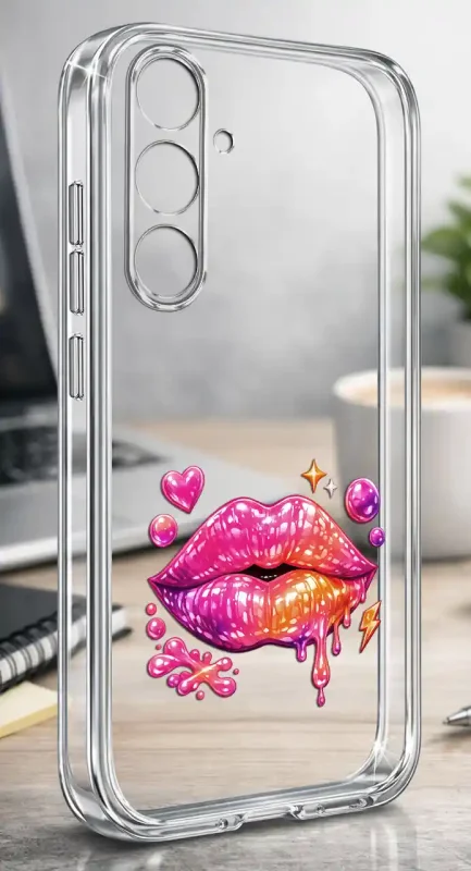 Przezroczyste modne etui do Samsung Galaxy A56 5G z kolorowym nadrukiem ust