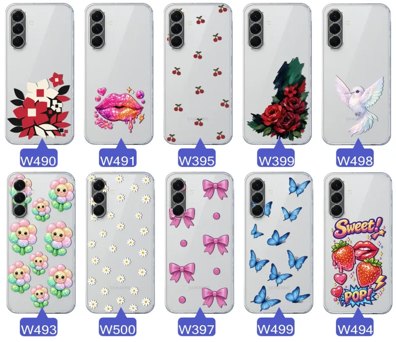 Kolekcja modnych etui z wzorami do Samsung Galaxy A56 5G – kolorowe motywy z kokardkami, różami, motylami, ustami, wisienkami