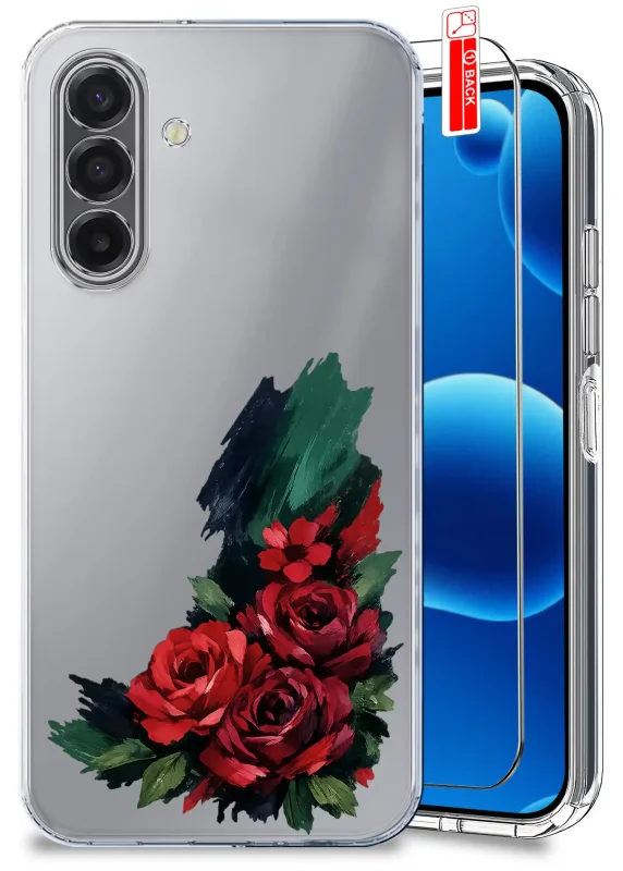 Przezroczyste etui z modnym wzorem róży do Samsung Galaxy A17 5G i szkło hartowane w zestawie