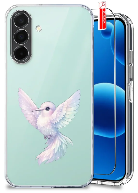 Przezroczyste etui z modnym wzorem ptaka do Samsung Galaxy A26 5G i szkło hartowane w zestawie