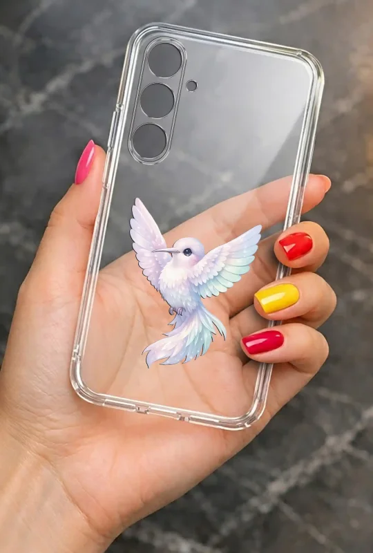 Modne etui do Samsung Galaxy A26 5G ze stylowym wzorem ptaka, trzymane w dłoni