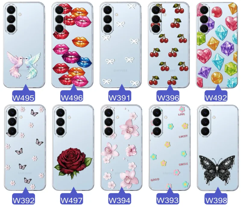 Różne kolorowe stylowe wzory na etui do Samsung Galaxy S26+ Plus: kwiaty, wiśnie, ptaszki, usta, kokardy