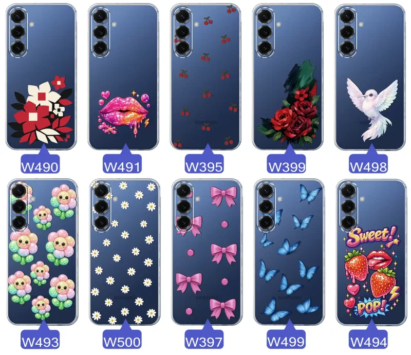 Kolekcja modnych etui z wzorami do Samsung Galaxy S25+ Plus – kolorowe modne wzory z kokardkami, różami, motylami, ustami, wisienkami