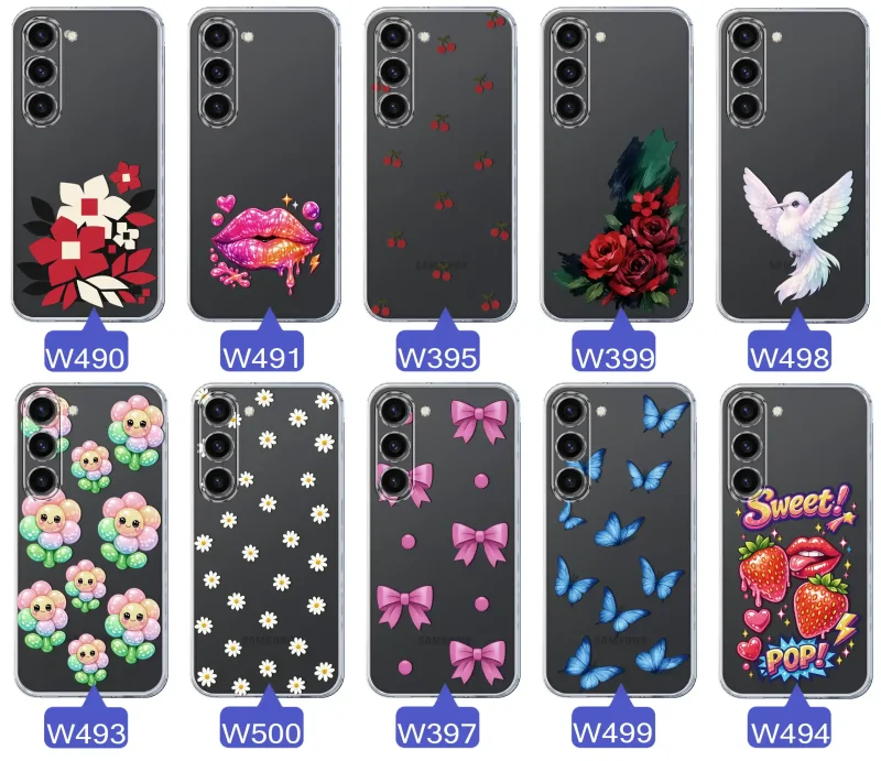Kolekcja modnych etui z wzorami do Samsung Galaxy S23 – kolorowe modne wzory z kokardkami, różami, motylami, ustami, wisienkami