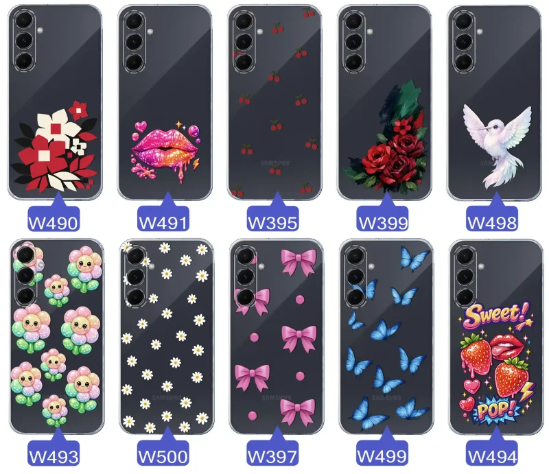 Kolekcja modnych etui z wzorami do Samsung Galaxy A55 5G – kolorowe modne wzory z kokardkami, różami, motylami, ustami, wisienkami