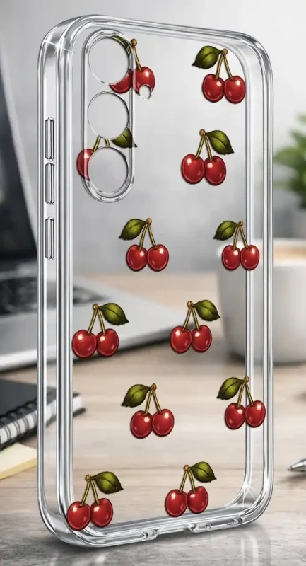Przezroczyste modne etui z kolorowym nadrukiem wisienek do Samsung Galaxy A54 5G