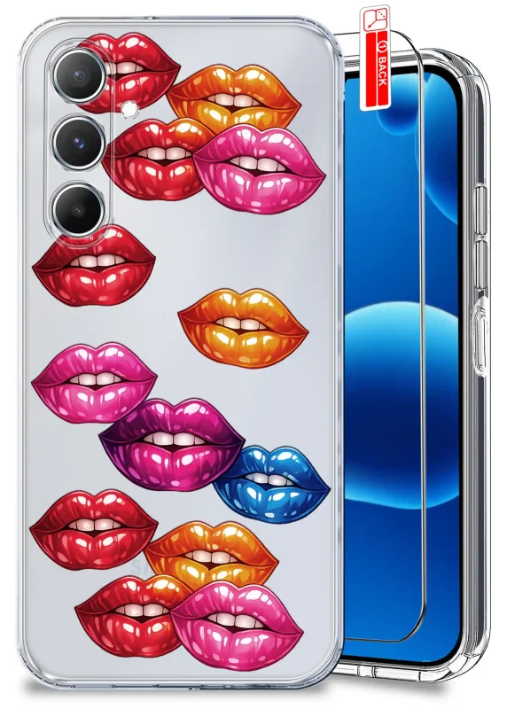 Przezroczyste etui do Samsung Galaxy A15 5G z modnym wzorem ust oraz szkło hartowane w zestawie