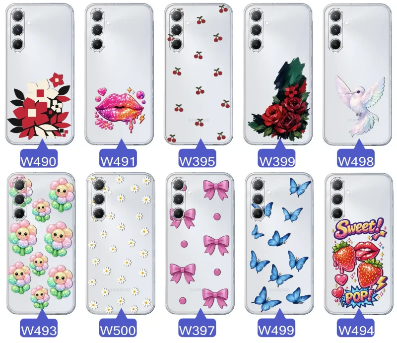 Kolekcja modnych etui z wzorami do Samsung Galaxy A05s – kolorowe modne wzory z kokardkami, różami, motylami, ustami, wisienkami