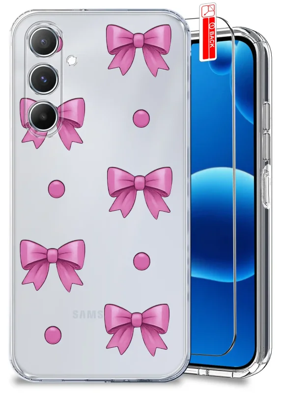Przezroczyste etui do Samsung Galaxy A05s z modnym wzorem kokardek oraz szkło hartowane w zestawie