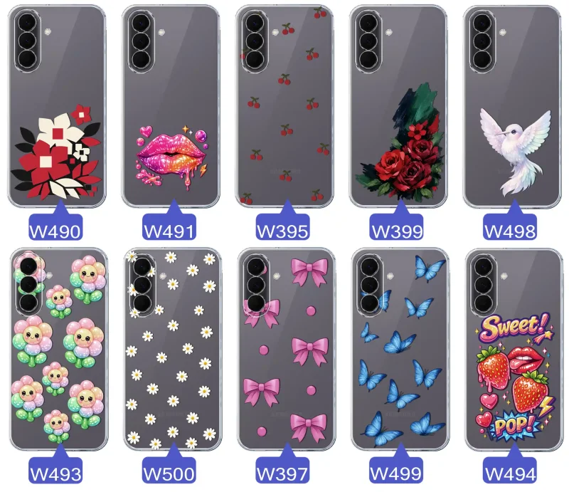 Kolekcja modnych etui z wzorami do Samsung Galaxy A57 5G – kolorowe modne wzory z kokardkami, różami, motylami, ustami, wisienkami