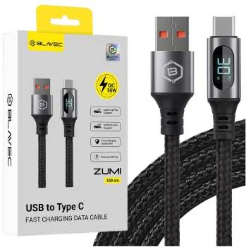 Szybki kabel Blavec USB-A USB-C z wyświetlaczem LCD  30W 1m w oplocie