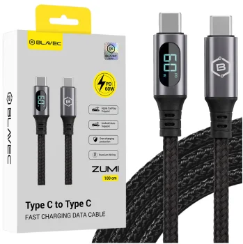Szybki kabel Blavec USB-C - USB-C z wyświetlaczem LCD 60W 1m w oplocie