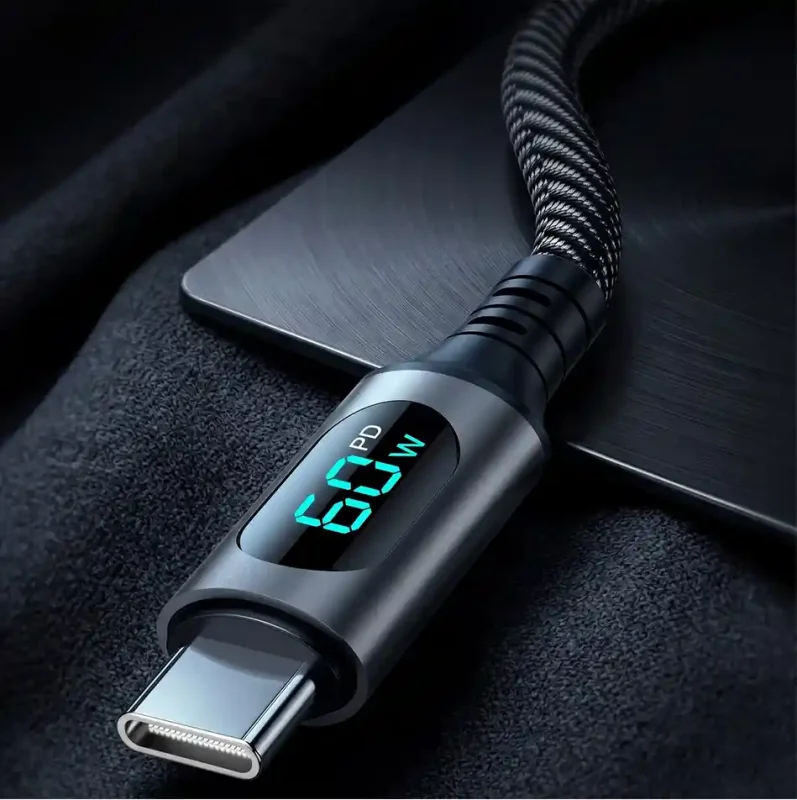 Kabel Blavec USB-C do USB-C 60W z ekranem LCD pokazującym moc ładowania
