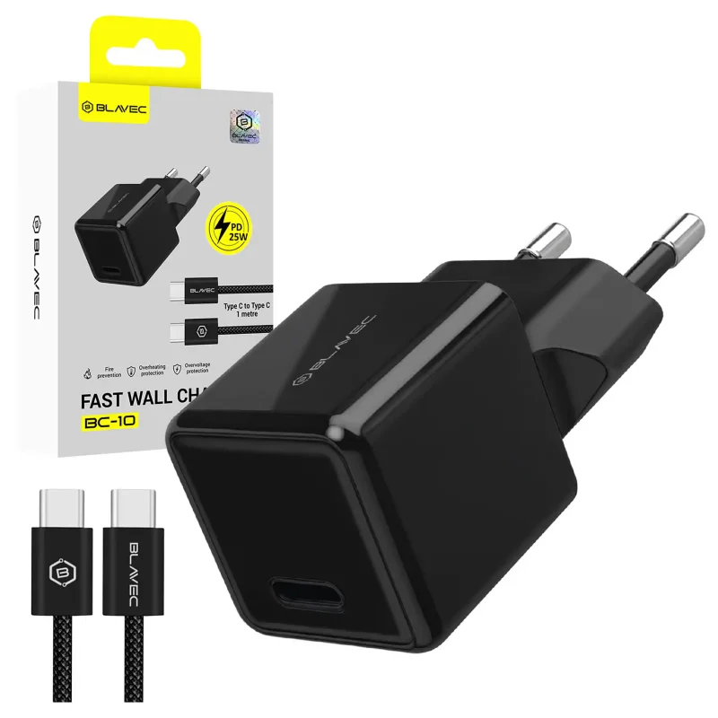 Zestaw Blavec BC-10 25W z czarną ładowarką sieciową USB-C i kablem USB-C