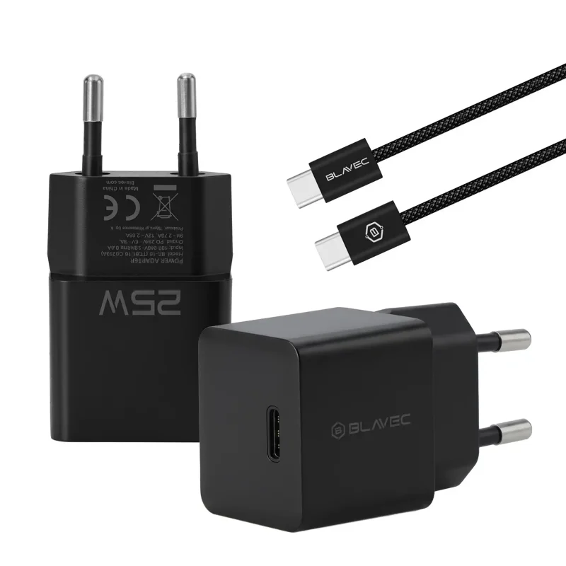 Ładowarka Blavec BC-10 PD 25W czarna z portem USB-C i kablem USB-C do USB-C