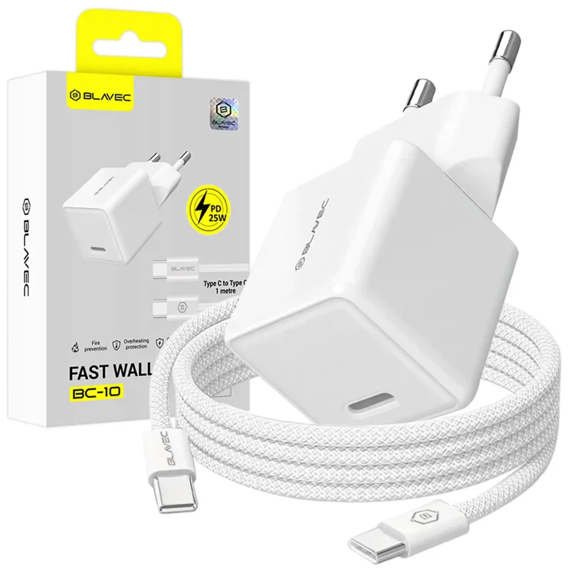 Szybka ładowarka sieciowa Blavec USB-C 25W biała z kablem USB-C 1m w zestawie