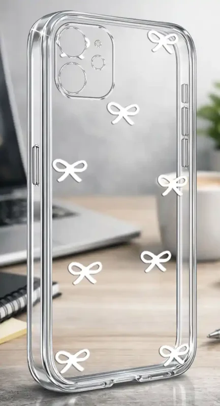 Przezroczyste modne etui z minimalistycznym nadrukiem białych kokardek do iPhone 11