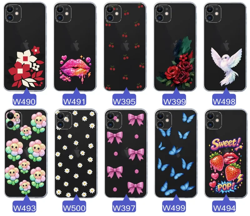 Kolekcja modnych wzorów etui do iPhone 11 – kolorowe modne wzory z kokardkami, różami, motylami, ustami, wisienkami